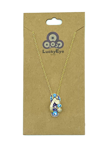 Flip Flop with Crystal Bow Evil Eye Necklace #3815