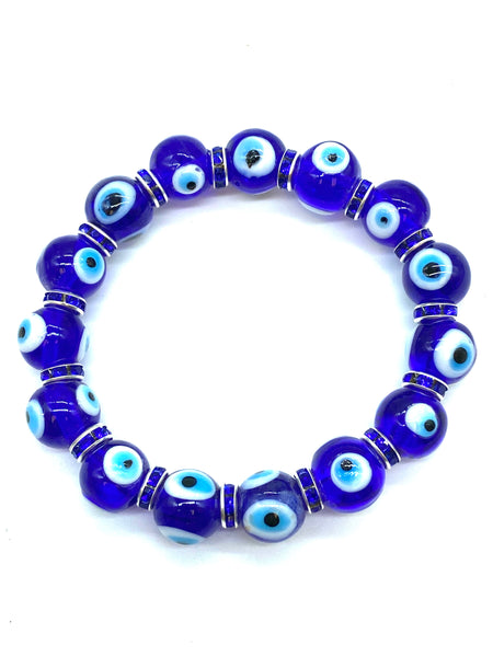 12 mm Glass Evil Eye bracelet with crystal spacers #2733-B