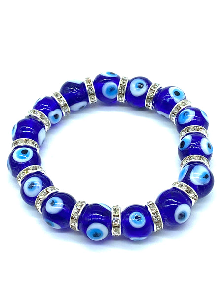12 mm Glass Evil Eye bracelet with crystal spacers #2733