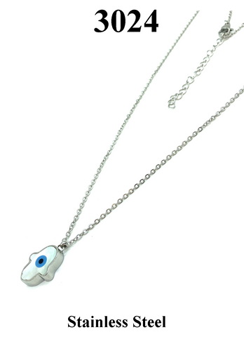 Evil Eye Stainles steel Hamsa Mother of pearl Necklace #3024