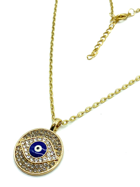 Crystal Medallion  Evil Eye Necklace #3051