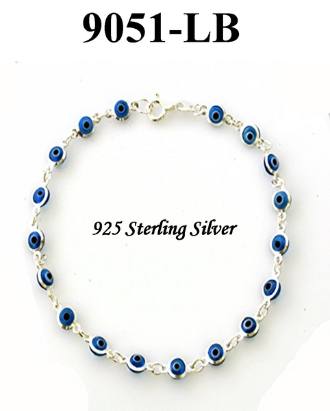 925 Sterling Silver  Mini  Evil Eye Charm Bracelet #9051