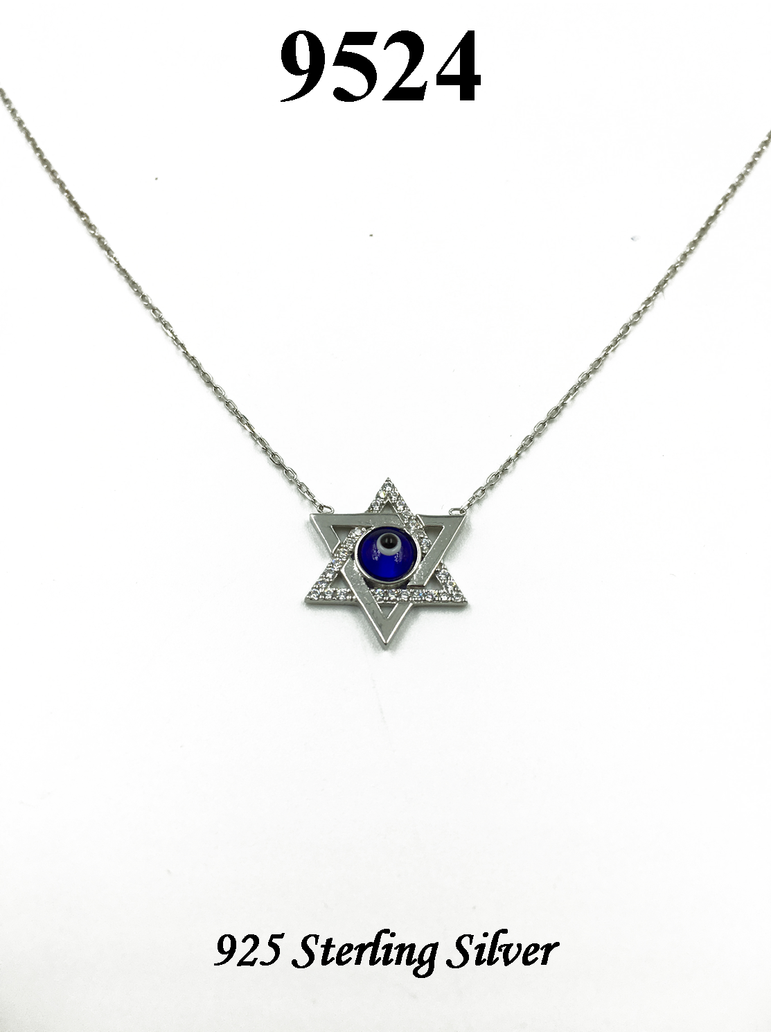 925 Sterling Silver Star of Davil Evil Eye Necklace #9524