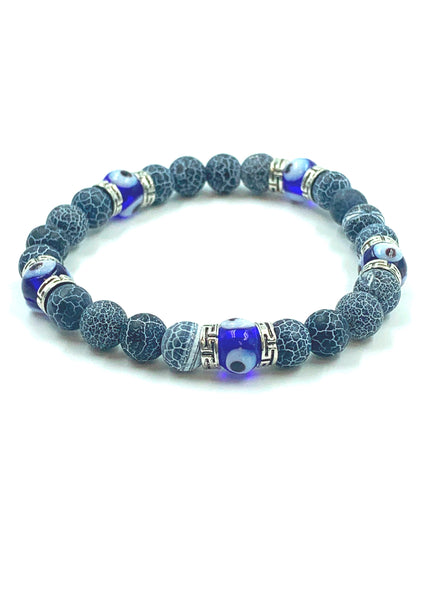 Natural Frost Cracked Agates Stone Beads 8mm glass evil eye bead #2300