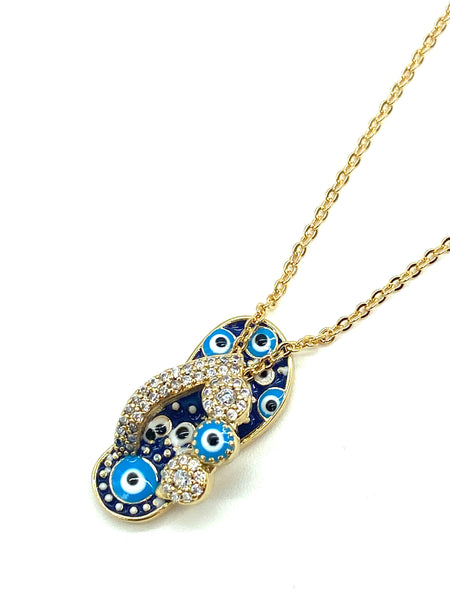 Flip Flop with Crystal Bow Evil Eye Necklace #3815