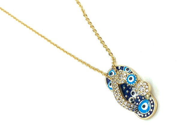 Flip Flop with Crystal Bow Evil Eye Necklace #3815
