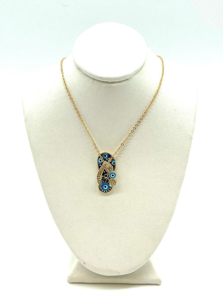 Flip Flop with Crystal Bow Evil Eye Necklace #3815