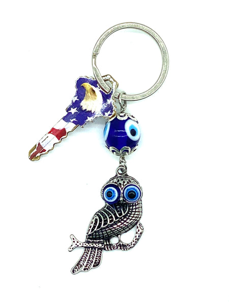 Evil Eye Key Chain - Owl on Branch #1310