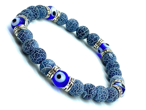 Natural Frost Cracked Agates Stone Beads 8mm glass evil eye bead #2300