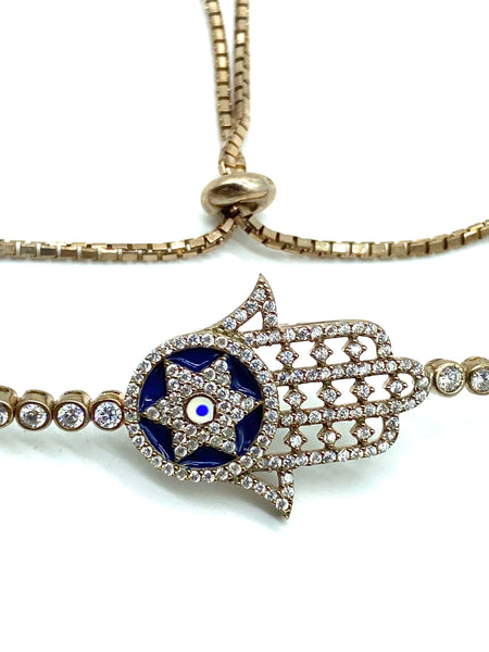 925 Sterling Silver Hamsa Hand Lucky Eye Bracelet Star of David #9396