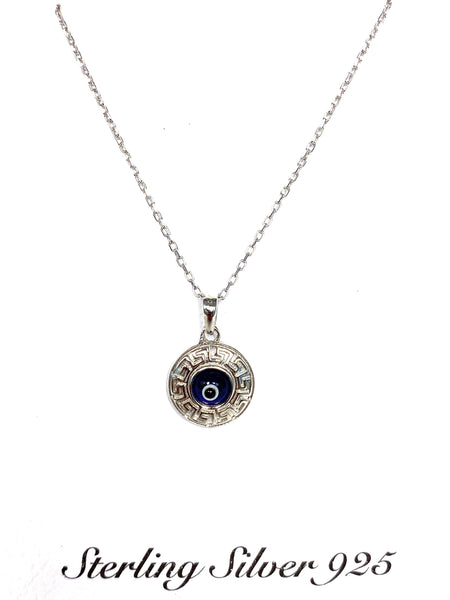 925 Sterling Silver Greek Knots Evil Eye Necklace #9601