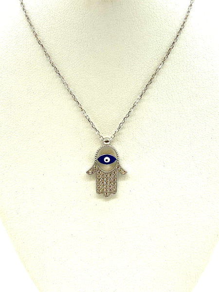 Evil Eye Sterling Silver Hamsa Necklace #9955