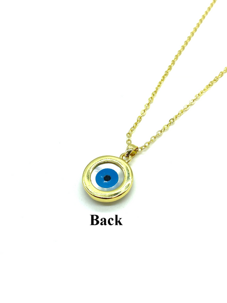 Evil Eye Stainles steel Gold Plate Mother of pearl Necklace #3822