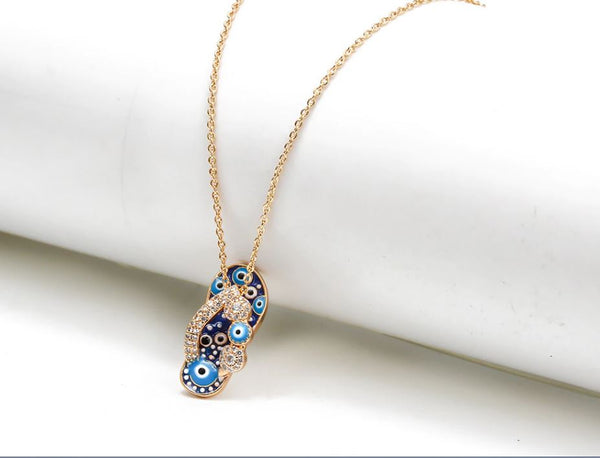 Flip Flop with Crystal Bow Evil Eye Necklace #3815