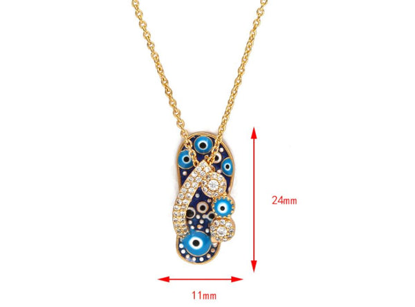 Flip Flop with Crystal Bow Evil Eye Necklace #3815