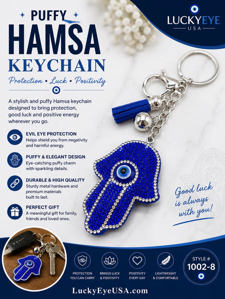 Blue Evil Eye Puffy Key Chain Purse Charm Handbag Accessory#1002-8