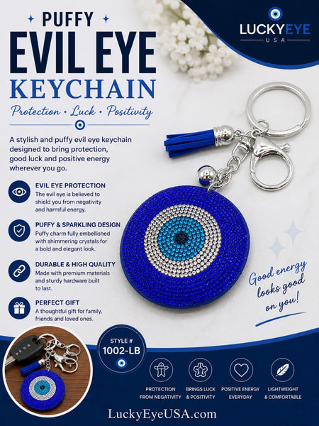 Blue Evil Eye Puffy Key Chain Purse Charm Handbag Accessory#1002-LB