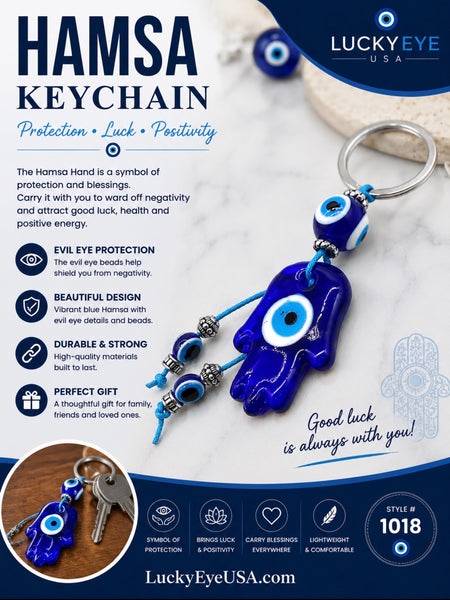 Evil Eye  Glass Hamsa Keychain  #1018