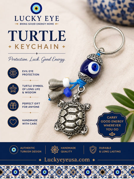 Evil Eye Turtle Keychain Dangle Beads Lucky Eye #1289