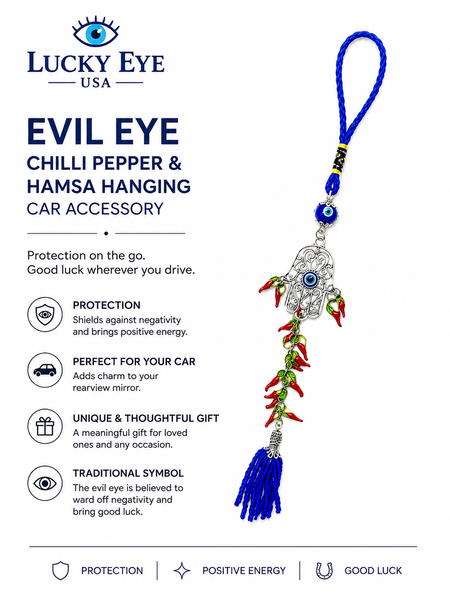 Evil Eye Chilli Pepper and Hamsa Hanging Car Accessory #6057