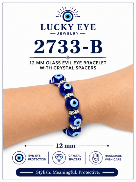 12 mm Glass Evil Eye bracelet with crystal spacers #2733-B