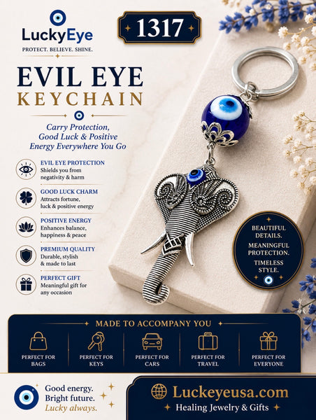 Evil Eye glass eye and elephant head a keychain # 1317