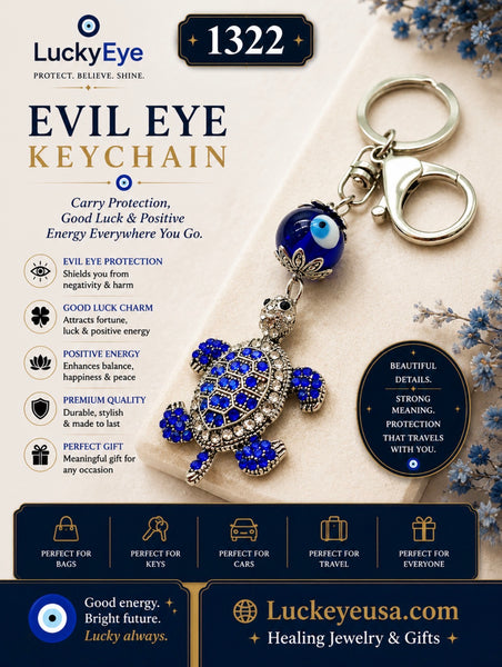 Evil Eye glass with Turtle Key Chain   #1322