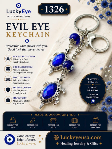 Evil Eye glass with Turtle Key Chain #1326