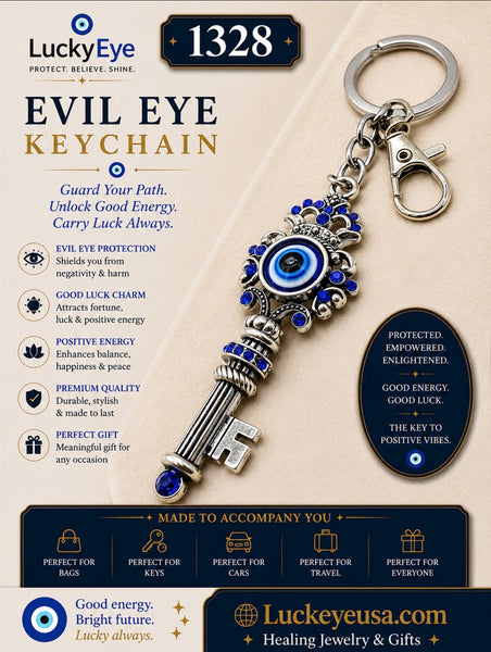 Lucky Evil Eye Key Shaped Keychain #1328