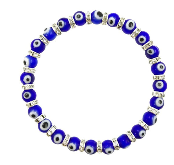 6 mm Blue Glass Evil Eye Greek Key Bracelet #2281