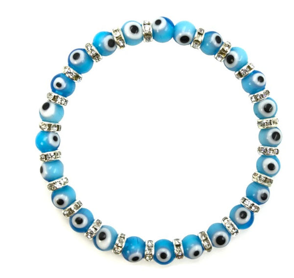 6 mm Blue Glass Evil Eye  Bracelet #2282