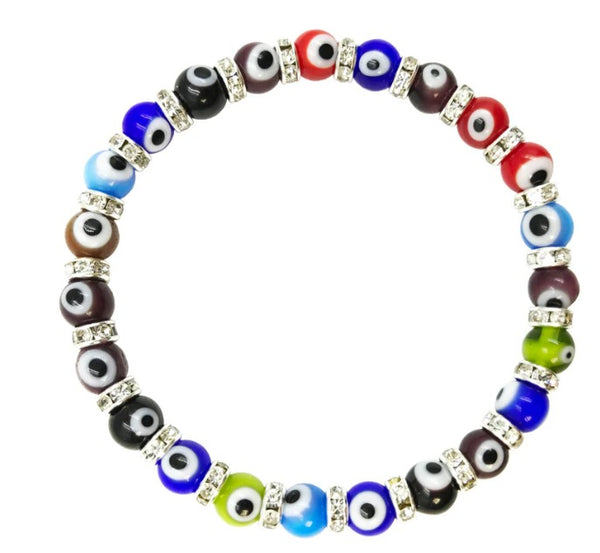 6 mm Blue Glass Evil Eye  Bracelet #2283