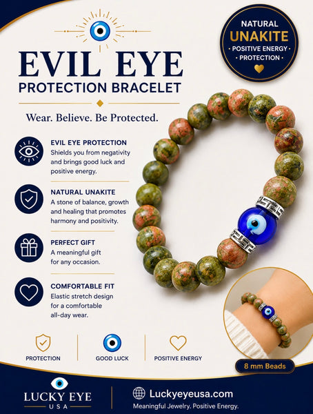 Natural stone  Unakite Eye Evil Eye Bracelet  #2288