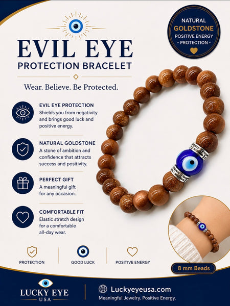 Natural Gold stone Eye Evil Eye Bracelet  #2289