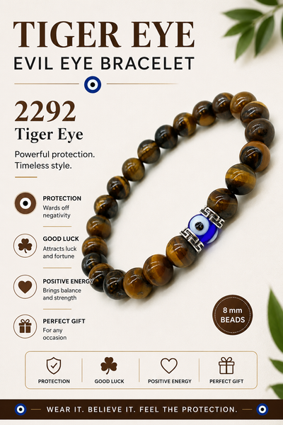 Tiger Eye Evil Eye Bracelet  #2292
