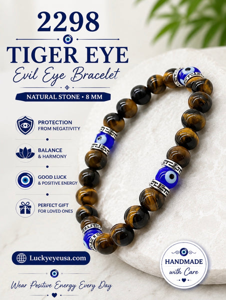 Tiger Eye, Lucky Eye 8mm glass  blue eye #2298
