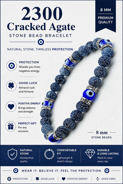 Natural Frost Cracked Agates Stone Beads 8mm glass evil eye bead #2300
