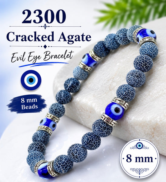 Natural Frost Cracked Agates Stone Beads 8mm glass evil eye bead #2300