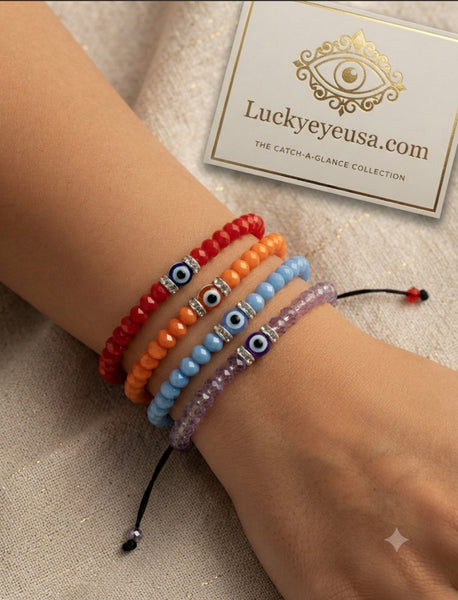 Evil Eye Small Beaded with crystal eye Bracelet #2609