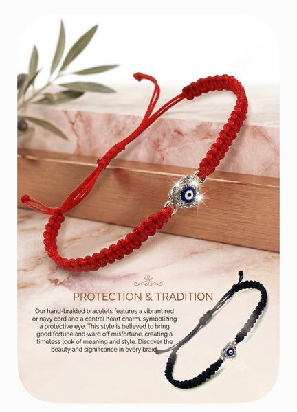 MacromeEvil Eye Bracelet Silver Heart Charm #2635