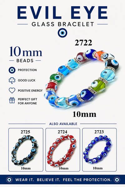 10mm Glass Evil Eye bracelet #2722-2725