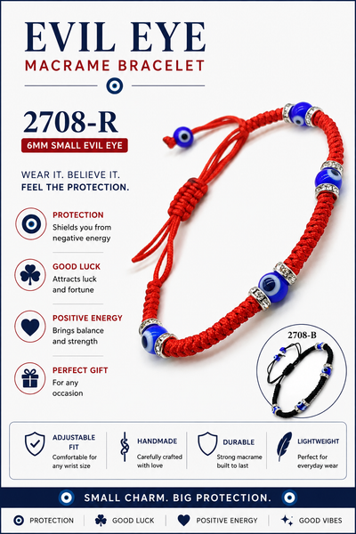 6mm Small  Evil Eye Macrame Bracelet#2708