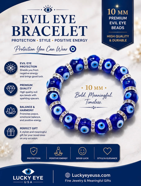 12 mm Glass Evil Eye bracelet with crystal spacers #2733