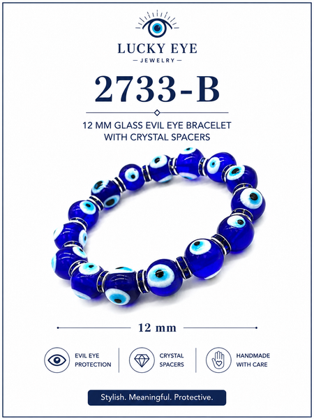 12 mm Glass Evil Eye bracelet with crystal spacers #2733-B