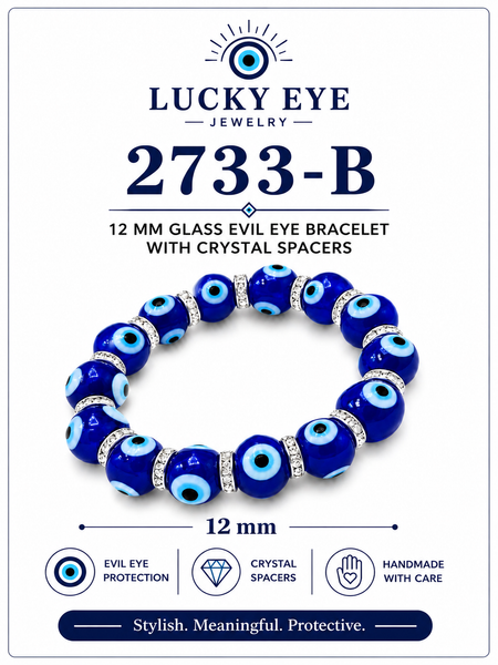 12 mm Glass Evil Eye bracelet with crystal spacers #2733-B