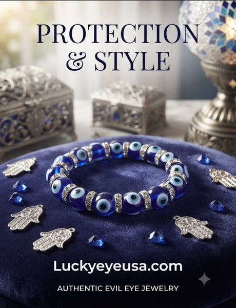 12 mm Glass Evil Eye bracelet with crystal spacers #2733