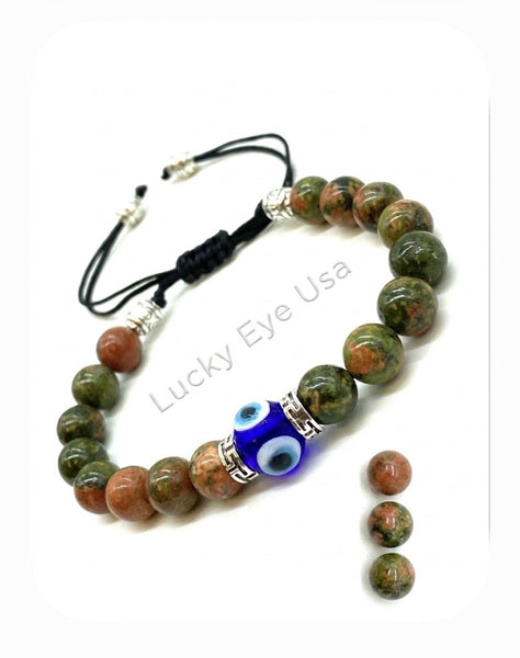 Natural Bead Unakite LuckyEye Bracelet #2760