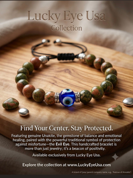 Natural Bead Unakite LuckyEye Bracelet #2760