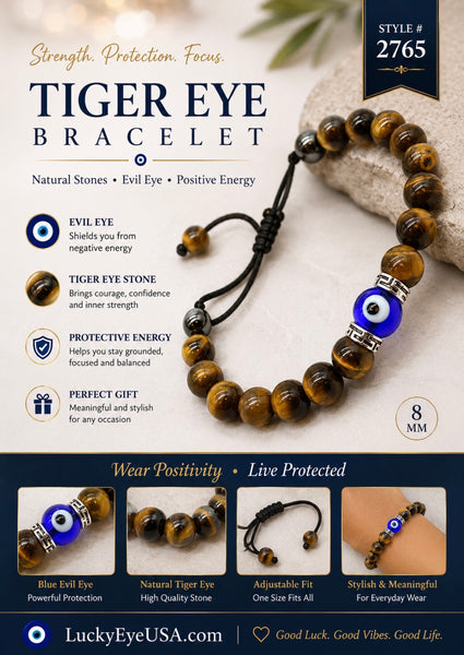 Evil Eye Tiger Eye Adjustable LuckyEye Bracelet #2765
