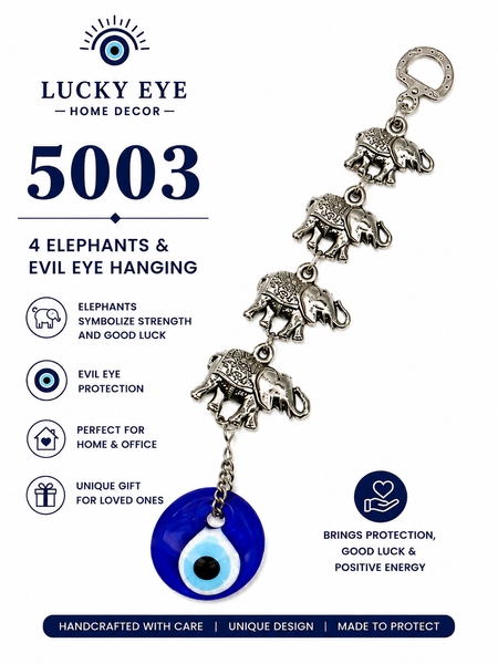 4  Elephants and Glass Evil Eye Home Decor #5003